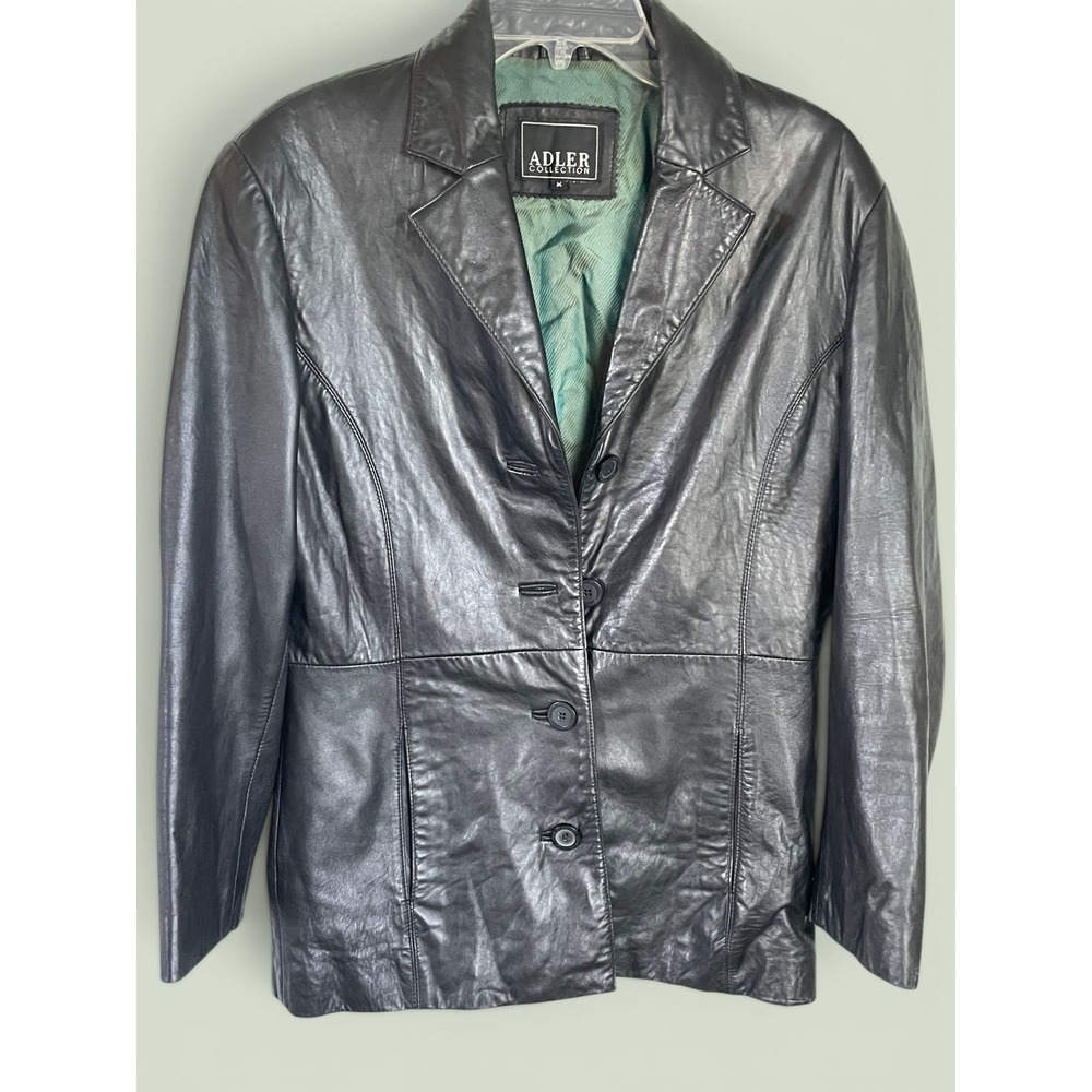 VTG 90s Adler Collection Black New Zealand Lambskin Leather Jacket M Blazer Y2K